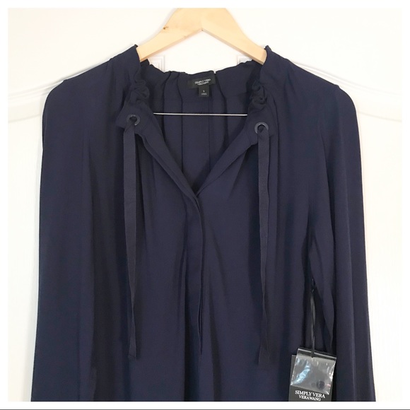 NWT Simply Vera Vera Wang Navy Long Sleeve Blouse - Picture 2 of 14